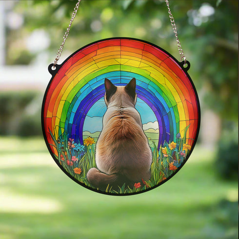 Siamese Cat Rainbow Bridge Stained Glass Effect Suncatcher
